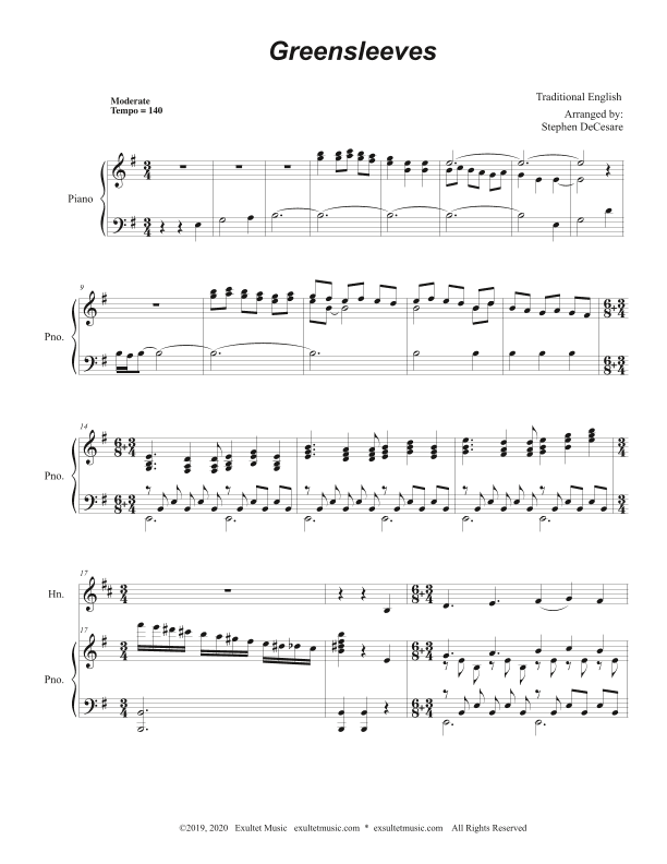 Greensleeves (French Horn solo and Piano) (arr. Stephen DeCesare)