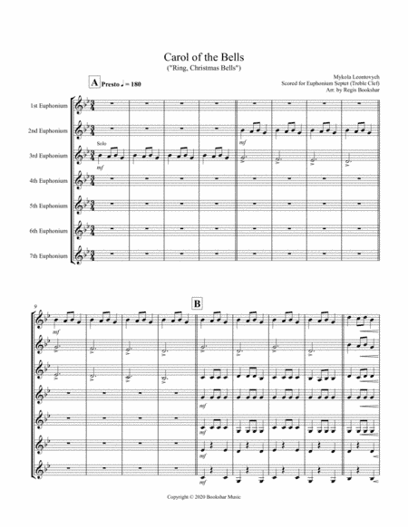 Carol of the Bells (F min)m (Euphonium Septet - Treble Clef) (arr. Regis Bookshar)