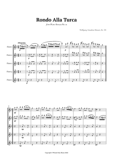 Rondo Alla Turca by Mozart for Flute Quintet (arr. Ander)