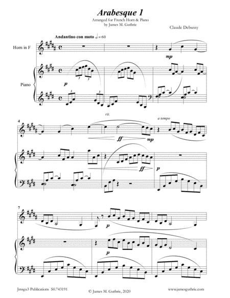 Debussy: Arabesque 1 for French Horn & Piano (arr. James Guthrie, ASCAP)