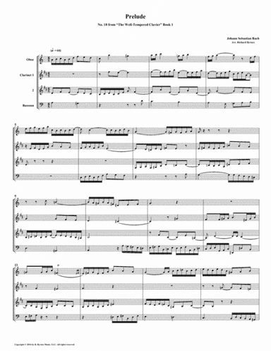 Prelude 18 from Well-Tempered Clavier, Book 1 (Woodwind Quartet) (arr. Richard Byrnes)