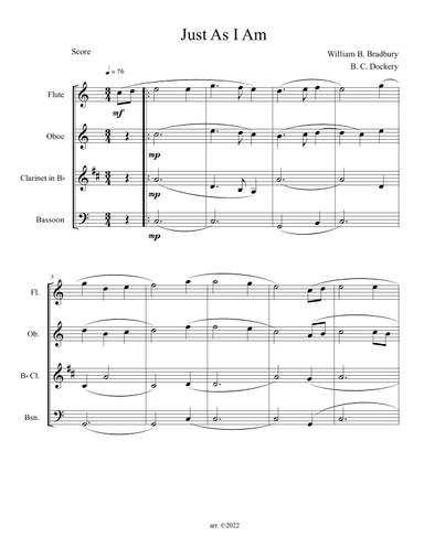 Just As I Am (Woodwind Quartet) (arr. B. C. Dockery)
