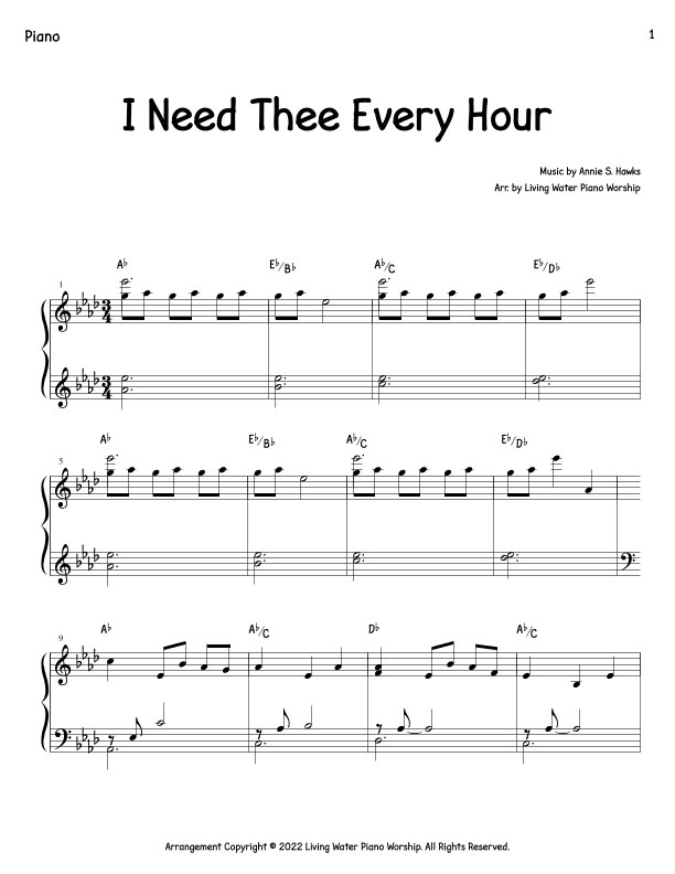 I Need Thee Every Hour (arr. Living Water Piano Worship)