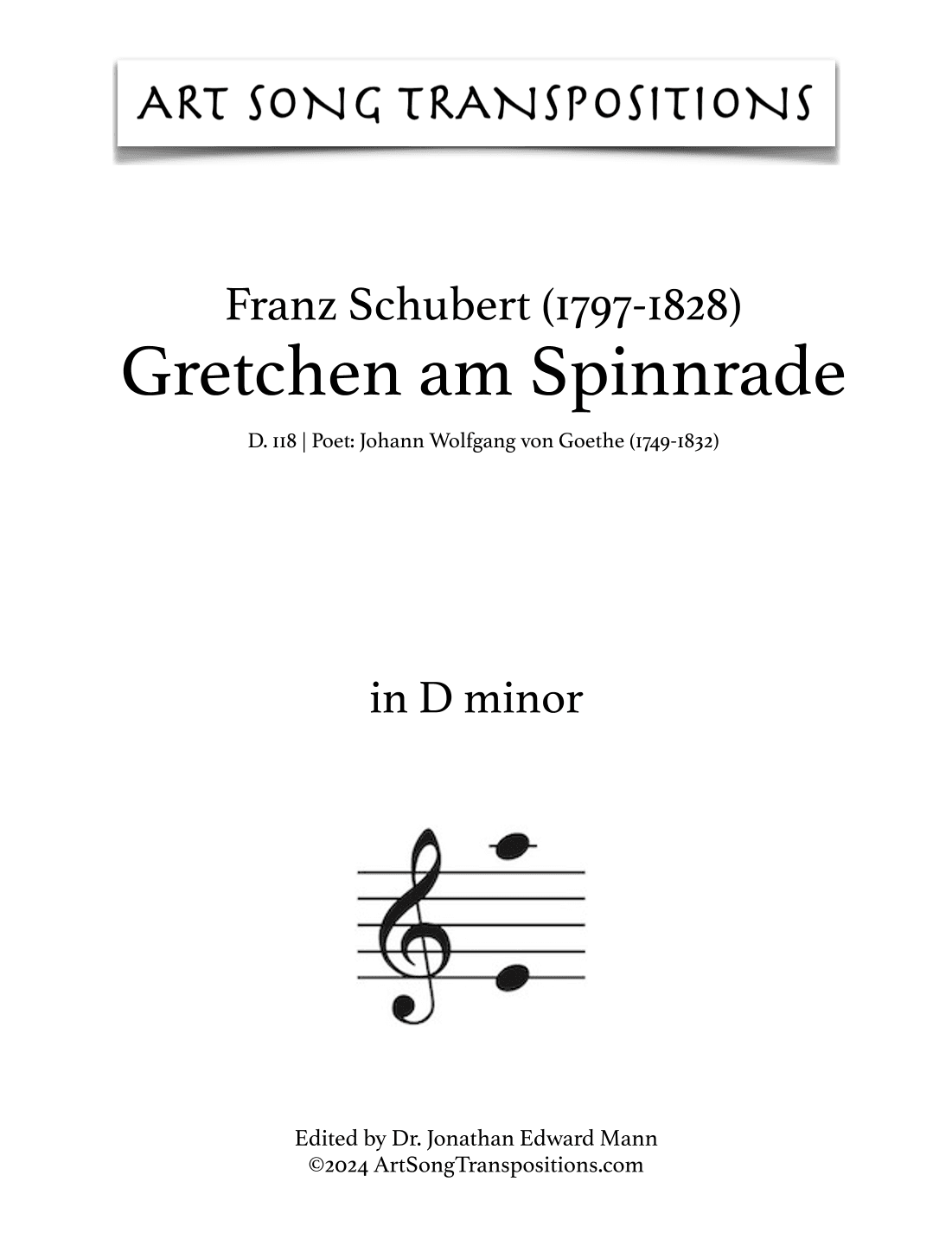 SCHUBERT: Gretchen am Spinnrade, D. 118 (transposed to D minor) (arr. ArtSongTranspositions.com)