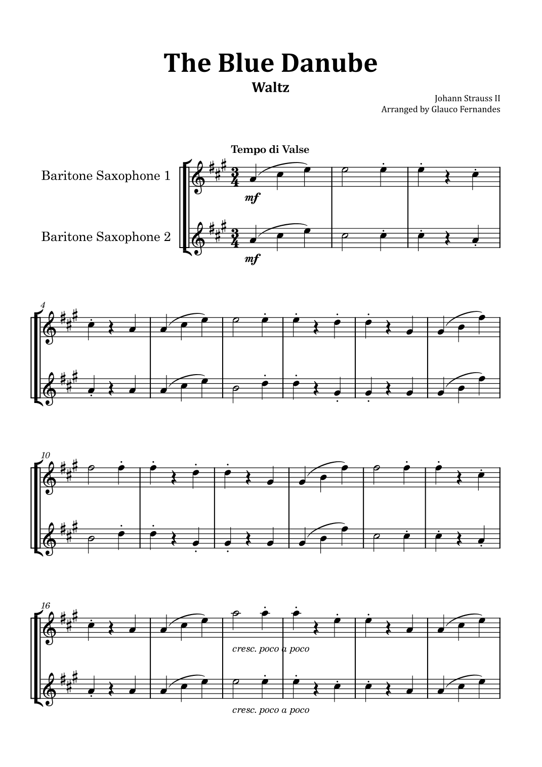 The Blue Danube - Baritone Saxophone Duet (arr. Glauco Fernandes)