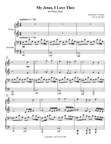 My Jesus, I Love Thee for Piano Duet (arr. Ian Wei)
