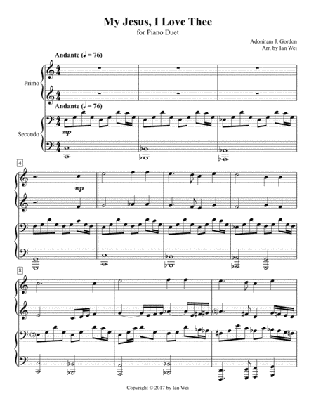 My Jesus, I Love Thee for Piano Duet (arr. Ian Wei)