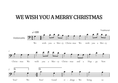 We Wish You a Merry Christmas for cello • easy Christmas sheet music (arr. Benzaiten Editions)
