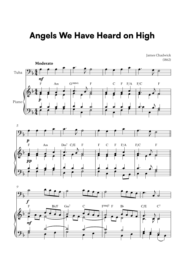 Angels we have heard on high (for Tuba and Piano) (arr. Cadenza Editions)