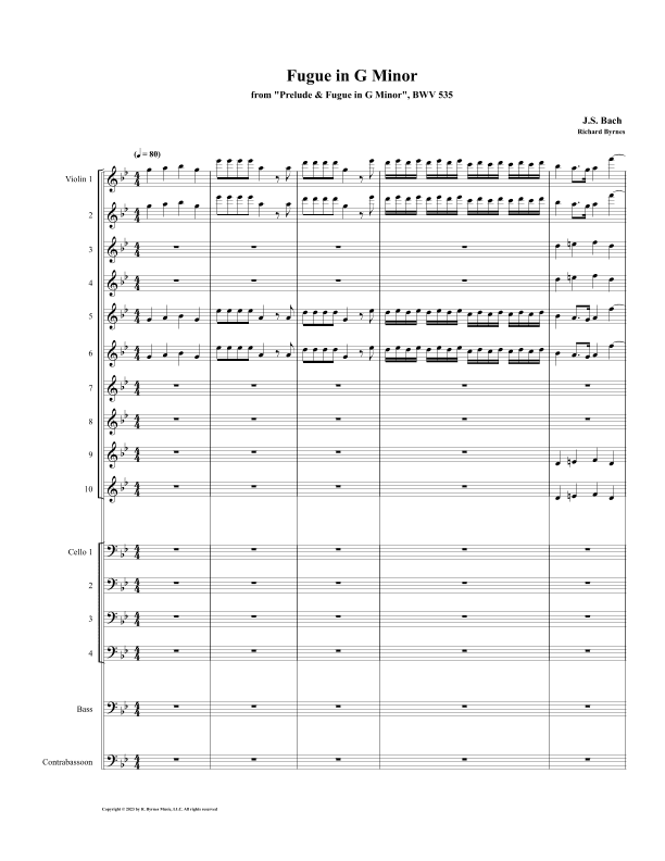 Fugue in G Minor, BWV 535 (String Orchestra + Contrabassoon) (arr. Richard Byrnes)