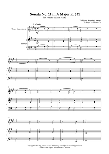 Sonata in A Major K331 (arr. Johnson Lee)