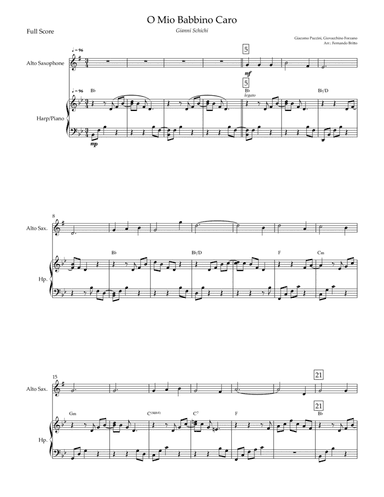 O Mio Babbino Caro (Puccini) for Alto Saxophone & Piano with Chords (arr. Fernando Britto)