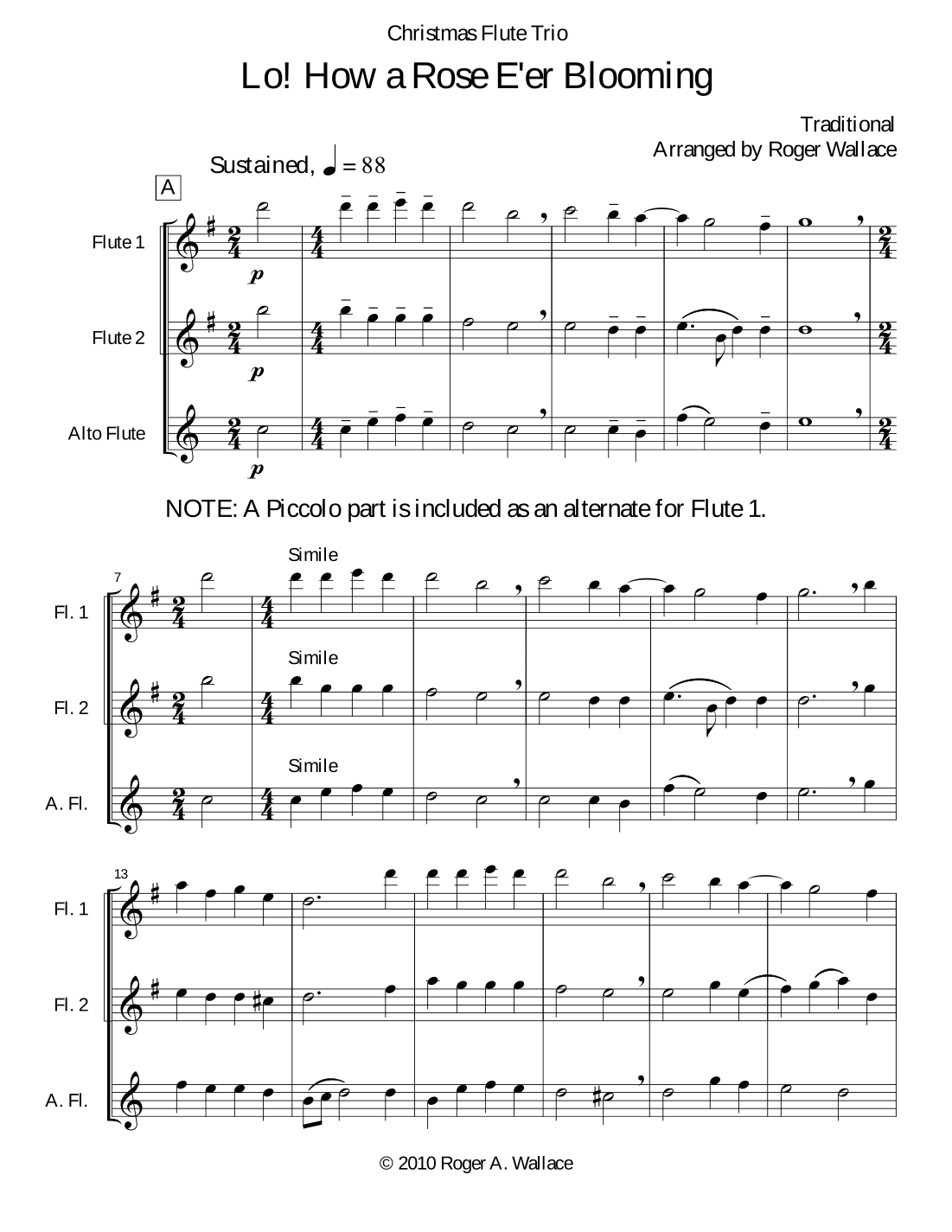 Lo! How a Rose E'er Blooming (Flute Trio) (arr. Roger Wallace)