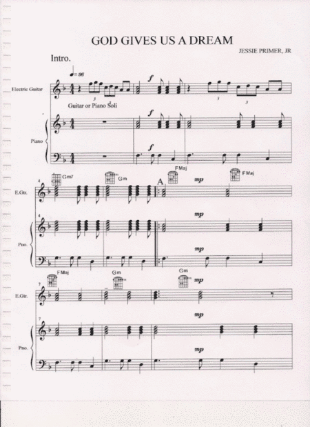 GOD GIVES US A DREAM FOR PIANO AND GUITAR