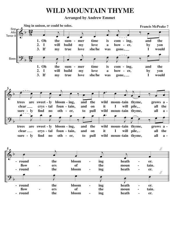 Wild Mountain Thyme A Cappella SATB V1 (arr. Andrew Emmet)