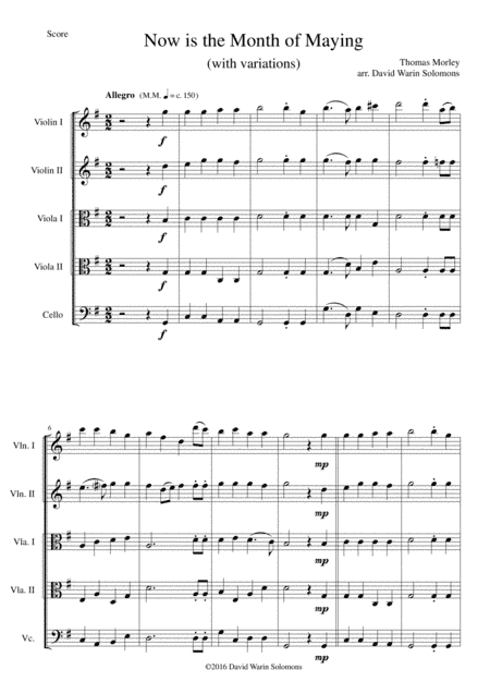 Now is the Month of Maying with variations for string quintet (2 violins, 2 violas, 1 cello) (arr. David Warin Solomons)