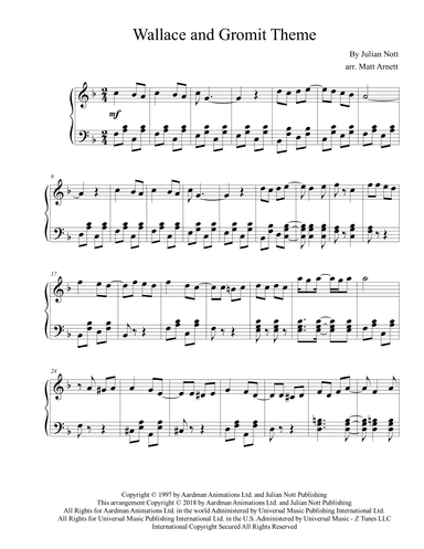 Wallace And Gromit Theme (arr. Matt Arnett)