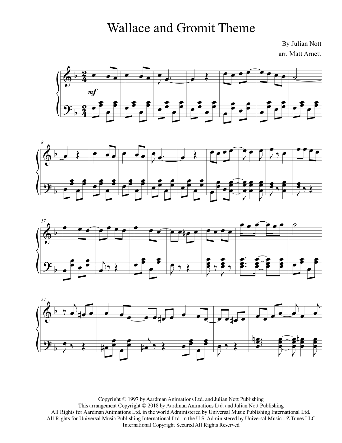 Wallace And Gromit Theme (arr. Matt Arnett)