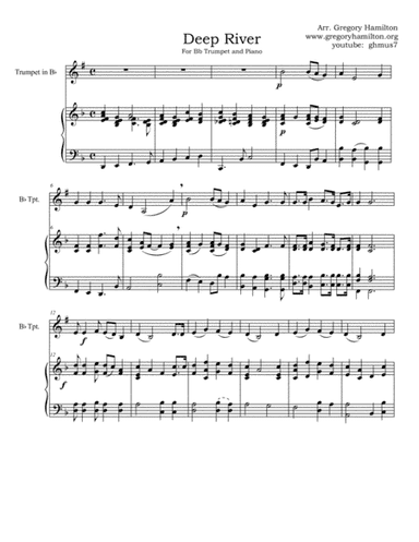 Deep River, arranged for Bb Trumpet and Piano (arr. Gregory Hamilton)