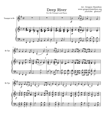 Deep River, arranged for Bb Trumpet and Piano (arr. Gregory Hamilton)