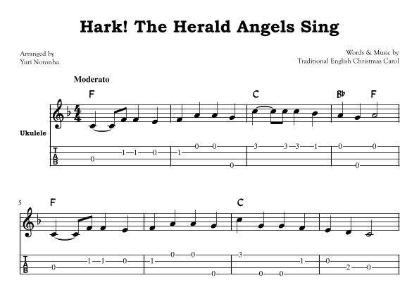Hark! The Herald Angels Sing - For Ukulele with TAB (Traditional Christmas Carol) (arr. Yuri Noronha)