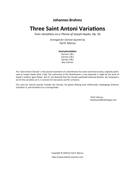 Three Saint Antoni Variations for Clarinet Quartet (from Variations on a Theme by Haydn) (arr. Ted R. Marcus)