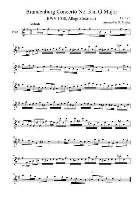 Brandenburg Concerto No. 3 (Allegro) - (short version) (arr. Greg Shapley)