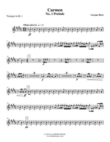 Carmen, No. 1 Prelude - Trumpet in Bb 1 (Transposed Part) (arr. Doug Clyde)