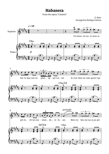 Habanera (for soprano - G# minor/ Ab major) (arr. Rodrigo Faleiros)