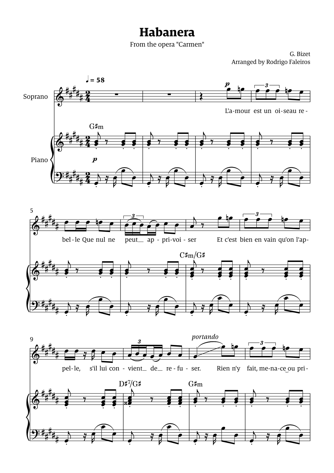 Habanera (for soprano - G# minor/ Ab major) (arr. Rodrigo Faleiros)