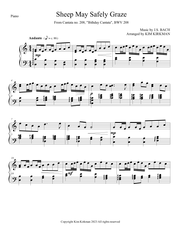 Sheep May Safely Graze, BWV 208 - no black notes required (arr. Kim Kirkman)