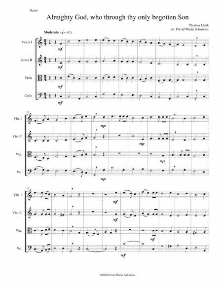 Almighty God, who through thy only begotten Son (Easter motet) for string quartet (arr. David Warin Solomons)
