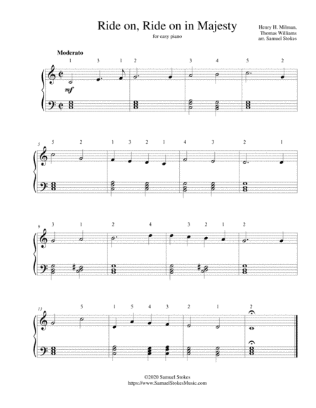 Ride on, Ride on in Majesty - for easy piano (arr. Samuel Stokes)