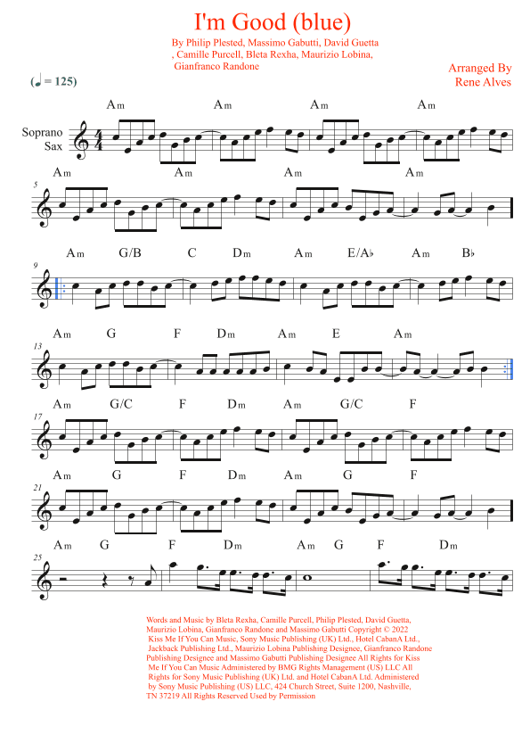 I'm Good (blue) (arr. Rene Alves)