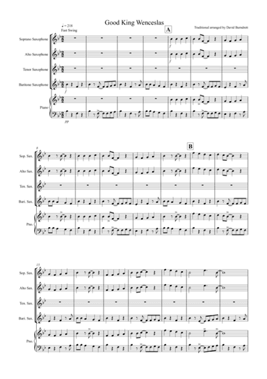 Good King Wenceslas (Jazzy Style!) for Saxophone Quartet (arr. David Burndrett)