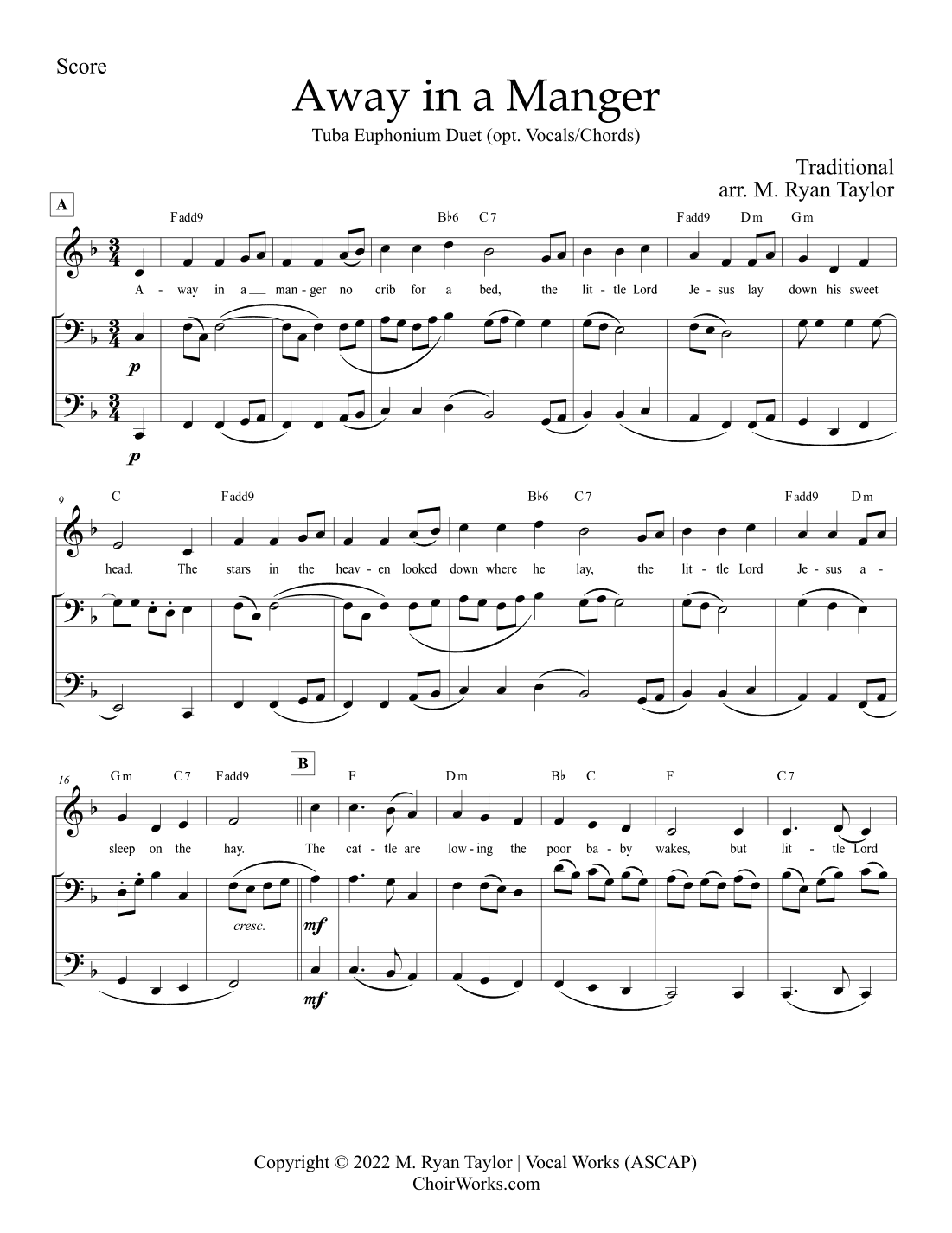 Away in a Manger : Tuba Euphonium Duet (arr. M. Ryan Taylor)