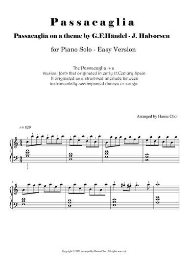 Passacaglia by Händel - Halvorsen [for Piano Solo] (arr. Hanna Choi)
