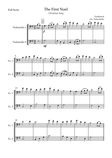 The First Noel (Christmas Song) for Cello Duo (arr. Fabio Britto)
