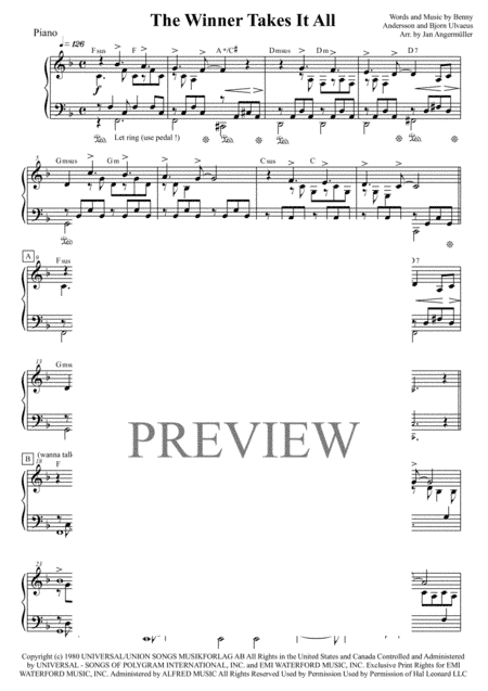 The Winner Takes It All  from MAMMA MIA! (arr. Jan Angermüller)