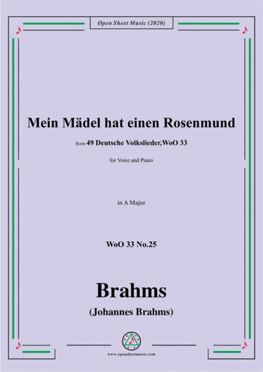 Brahms-Mein Mädel hat einen Rosenmund,WoO 33 No.25,in A Major,for V&Pno (arr. MSM)