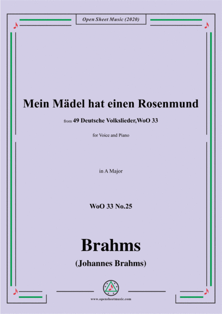 Brahms-Mein Mädel hat einen Rosenmund,WoO 33 No.25,in A Major,for V&Pno (arr. MSM)