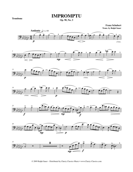 Impromptu, Opus 90, No. 3 for Trombone & Piano (arr. Sauer, Ralph)