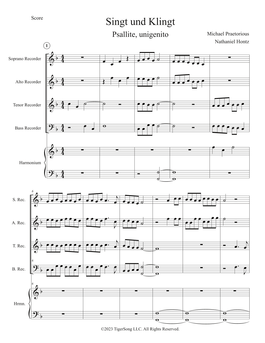 Psallite, unigenito (Singt und Klingt) for Recorders and Harmonium (arr. Nathaniel Hontz)