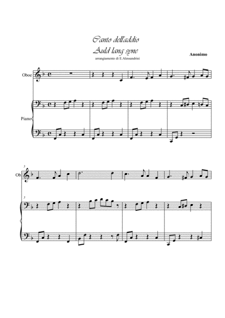 Auld lang syne. Oboe e piano (arr. Ester Alessandrini)