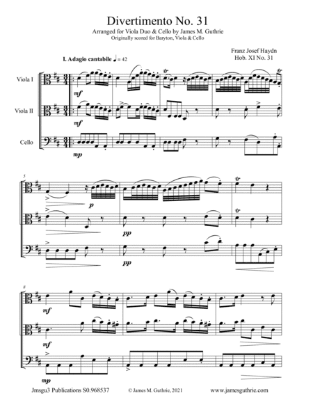 Haydn: Divertimento No. 31 for Viola Duo & Cello (arr. James M. Guthrie)