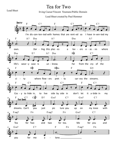Tea for Two (with verse) (arr. Paul Hemmer)