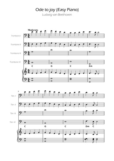Ode To Joy - Easy Trombone Quartet w/ piano accompaniment (arr. Ygor Nunes)