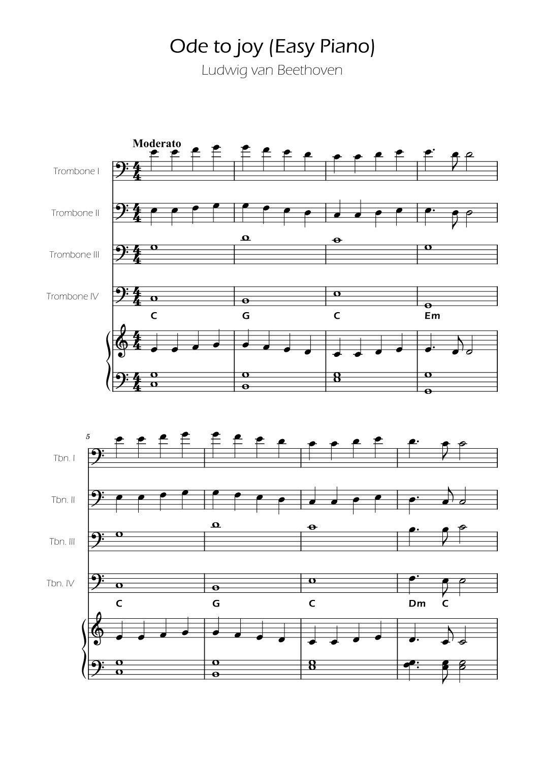Ode To Joy - Easy Trombone Quartet w/ piano accompaniment (arr. Ygor Nunes)