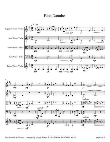 Blue Danube by Strauss for String Quartet in Schools (arr. Joseph Judge)