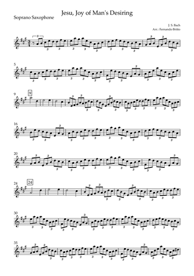 Jesu, Joy of Man's Desiring (J. S. Bach) for Soprano Saxophone Solo (arr. Fernando Britto)